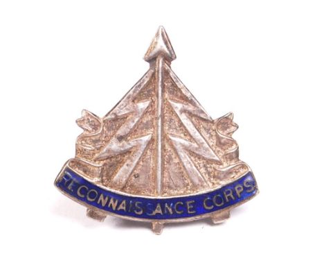 A rare original WWII Second World War ' Reconnaissance Corps ' uniform badge. Enamel lettering, with motif to centre. No make