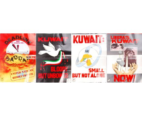 A set of 4x original 1990's Gulf War interest Kuwait propaganda posters - issued by the Kuwait Information Office. Comprising