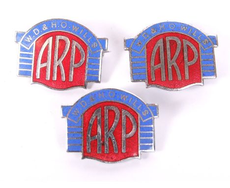 A set of rare local interest WWII Second World War Civil Defence ARP ( Air Raid Precautions ) enamel badges, as issued by WD 