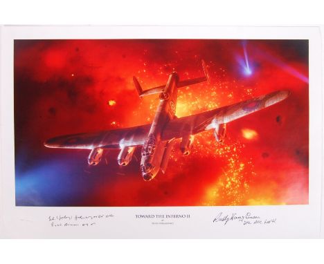 ' Toward The Inferno ' Piotr Forkasiewicz - limited edition full colour print depicting a Lancaster releasing it's bomb into 