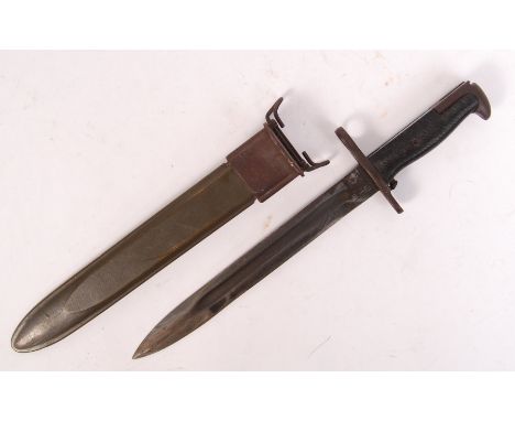 A WWII Second World War US Army M1 rifle bayonet. The ricasso marked UFH 1943, and within the original and correct ' US ' mar