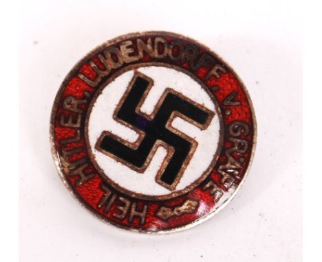 An original WWII Second World War era Third Reich Nazi Party ' Ludendorff V Grafe ' pin back badge. RZM marks to verso. Ename