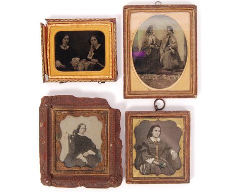 A collection of 4x antique 19th century likely American ambrotype photographs. Comprising: one quarter-plate image of two lad