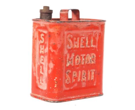 An incredibly rare vintage miniature (6cm tall) ' Shell Motor Spirit ' advertising fuel can. Red, with impressed ' Shell ' no