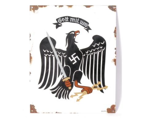 A WWII Second World War style German Third Reich Nazi enamel sign. Featuring the German Imperial eagle, with sword and lightn