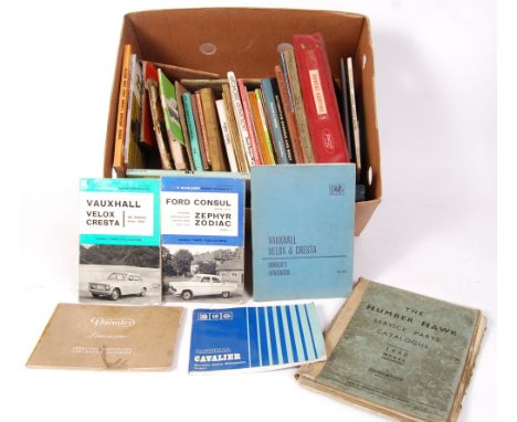 A good collection of approx x50 early and vintage car / automobile handbooks, manuals and publications. Various spares lists 