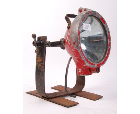 A WWII Second World War era heavy vehicle spot light / lamp possible military with later constructed steel frame. Printed Sim
