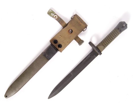 A Spanish 21st century conflicts Cetme Mod L assault rifle Bayonet and scabbard. The Bayonet having a black phosphate finish 