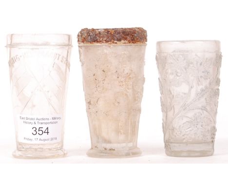 A collection of 3x Pre-WWI &amp; WWI First World War German / Prussian pressed glass drinking glasses. The first being an Aus