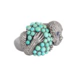 Ring "Äffchen" mit Türkisen und Diamanten zus. ca. 1,5 ct,