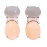Ohrclips mit Mondsteinen und Brillanten von zus. ca. 0,14 ct,