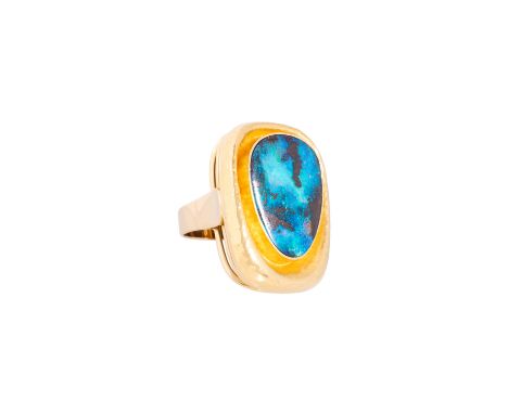 FRIES ARAUNER Ring mit schönem Boulderopal, GG 18K, 12 g, RW: 53, Ringkopf 2,8x2,1 cm, 2. H. 20. Jh., leichte Tragespuren, mi