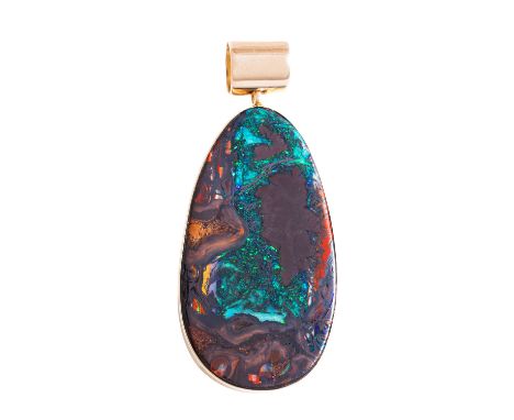 Anhänger mit schöner Boulderopalplatte gefasst in GG 14K, 7,3 g, 4,5x2 cm, 21. Jh., guter Erhalt, Expertise Edelsteinhandel a