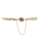 Armband aus Saatperlen mit Rubin-Diamantschließe,