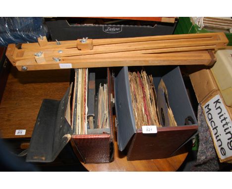 Two cases of gramophone records etc and an easel.
