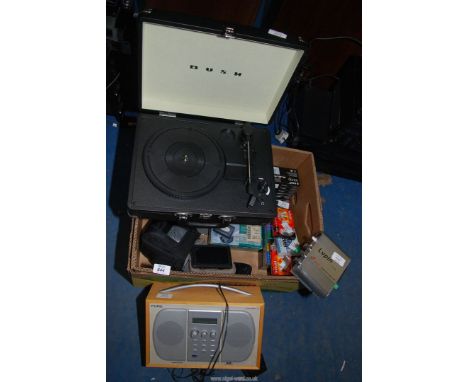 A "Bush" record player. a "Garmin" Sat Nav, a DAB radio, a stereo amp, etc.