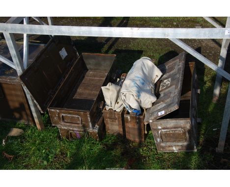 Three empty ammunition boxes and two canvas bags, etc.