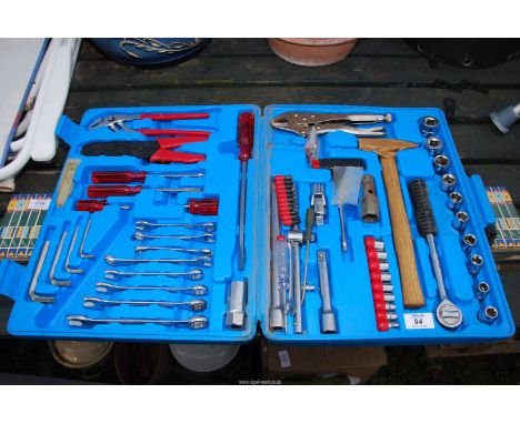A "Kinzo" tool set, spanners, socket set, mole grips, etc.