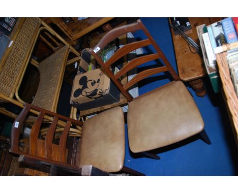 Two  " G Plan"  ladder back Chairs with faux leather seats.