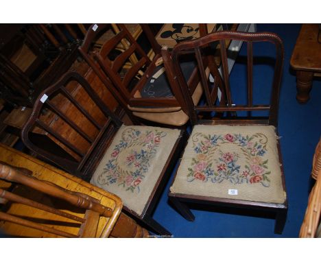 Two x dining chairs having beaded detail with tapestry drop in seats.