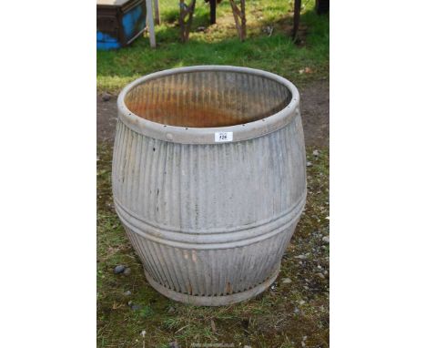 A galvanised wash barrel/planter, [base a/f ],17" diameter x 21" high.