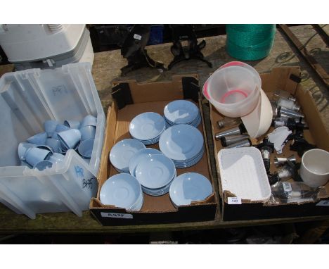 A quantity of cups and saucers, tea plates, optics, etc.