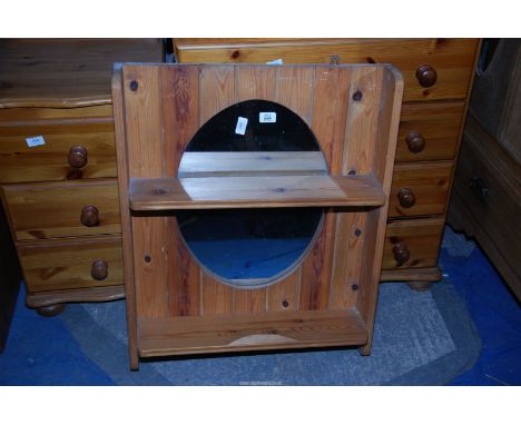 A pine mirrored back wall shelf .25" x 32" x 7" deep