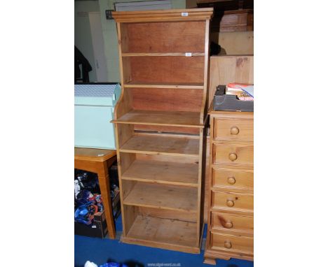 A pine book/shelf unit   67" high  x  25"  wide  x  14" depth.