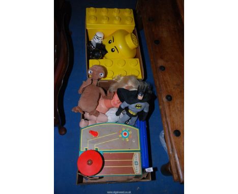 Two x boxes of Children's toys, empty Lego boxes, Batman, Fisher Price Airport etc.