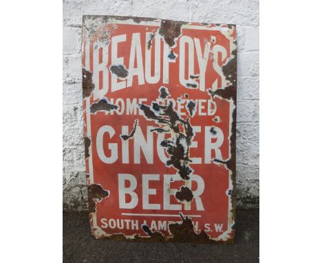 A Beaufoy's Home Brewed Ginger Beer, of South Lambeth rectangular enamel sign, 20 x 30".