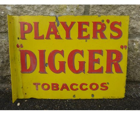 A small Player's "Digger" Tobaccos double sided enamel sign with re-attached hanging flange, by Wildman & Meguyer, some resto