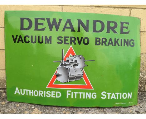 An unusual enamel sign advertising Dewandre Vacuum Servo Braking, part pictorial - Authorised Fitting Station by Franco Signs