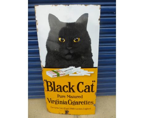 A Black Cat Pure Matured Virginia Cigarettes pictorial enamel sign, the scarce 18" version with good gloss, 18 x 36".