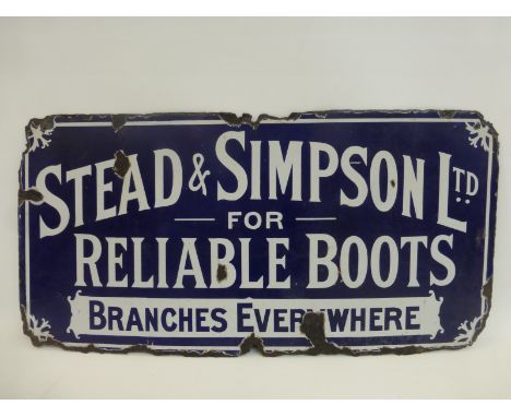 A Stead & Simpson Ltd Reliable Boots rectangular enamel sign, 24 x 12".