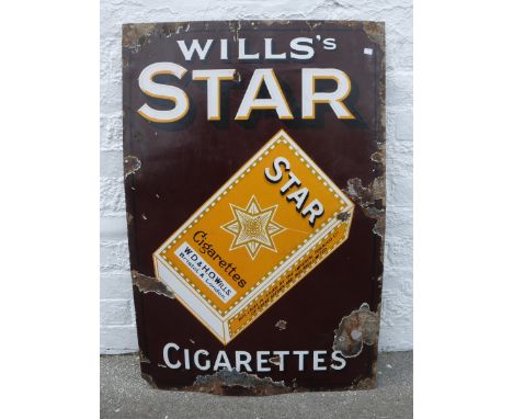 A Wills's Star Cigarettes pictorial packet rectangular enamel sign, 24 x 36".