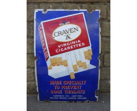 A Craven "A" Virginia Cigarettes pictorial packet rectangular enamel sign, with good gloss, 24 x 36".