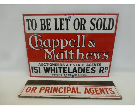 A Chappell and Matthews Auctioneers and Estate Agents 151 Whiteladies Road rectangular enamel sign and an associated "Or Prin