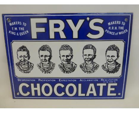 A small reproduction Fry's Chocolate Five Boys enamel sign, 10 x 7 1/2".