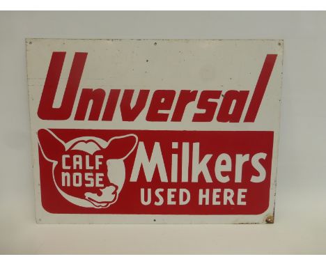 A small Alfa-Laval enamel plaque, 13 1/2 x 4", and Universal Milks tin sign, 18 x 13 1/2".