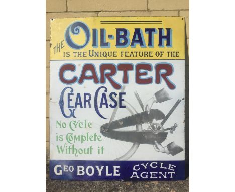 An early and rare Carter Gear Case pictorial cycling enamel sign - 'The oil bath is the unique feature', with some profession