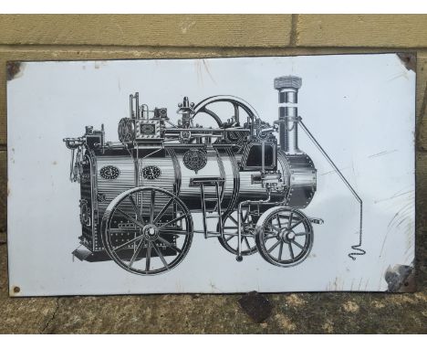 A Ransomes Sims and Jefferies of Ipswich, England pictorial stationary engine enamel sign, in good condition, 23 1/2 x 13 3/4