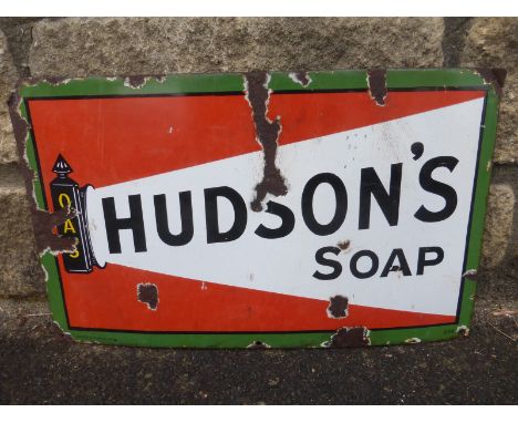 A small Hudson's Soap rectangular enamel sign, 17 3/4 x 11".