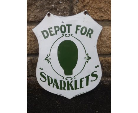 A rare "Depot for Sparklets" shaped double sided enamel sign by Garnier & Co., 86 Farringdon Street E.C., the sign in excelle