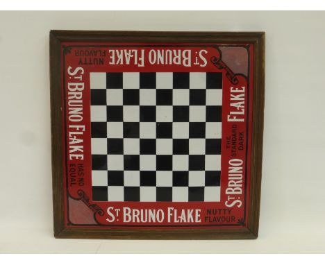 A St. Bruno Flake enamel chessboard, set within a wooden frame, the more unusual red version in near mint condition by Protec