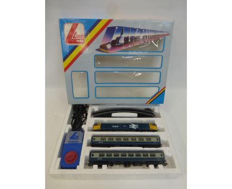 A Lima electric train set, British Rail 50043 Eagle locomotive and two carriages.