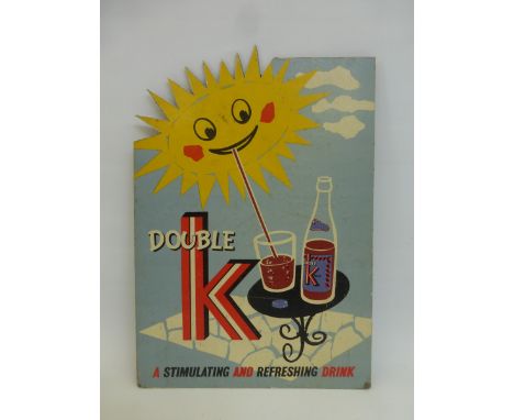 An unusual pictorial showcard advertising Double K Kola, the sun drinking from a glass on an outside patio, 9 1/2 x 13 3/4".