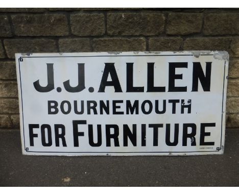 A J.J. Allen for Furniture of Bournemouth rectangular enamel sign by Chromo, 60 1/4 x 30".