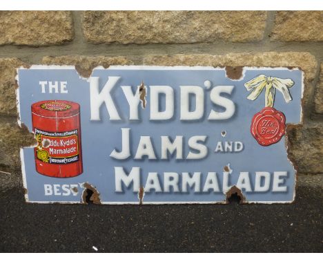 A Kydd's Jams and Marmalade part pictorial enamel sign, 24 x 12".