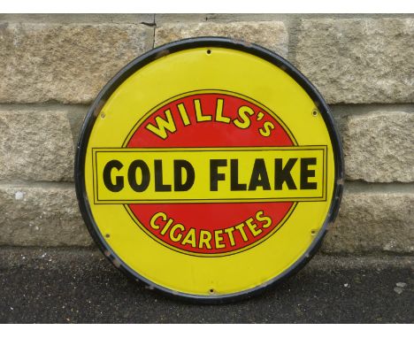A Wills's Gold Flake Cigarettes circular enamel sign in excellent condition, 18" diameter.