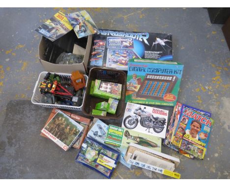 A collection of assorted games including Subbuteo, Scalextric brochures etc.